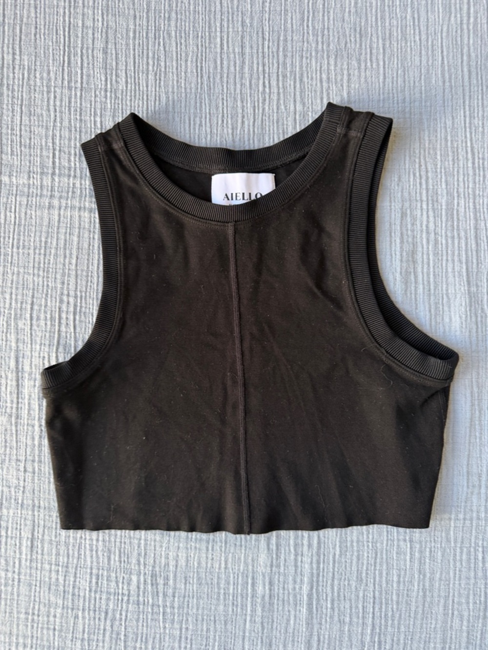 Frankie's Bikinis Black Ribbed Crop Tank-EUC